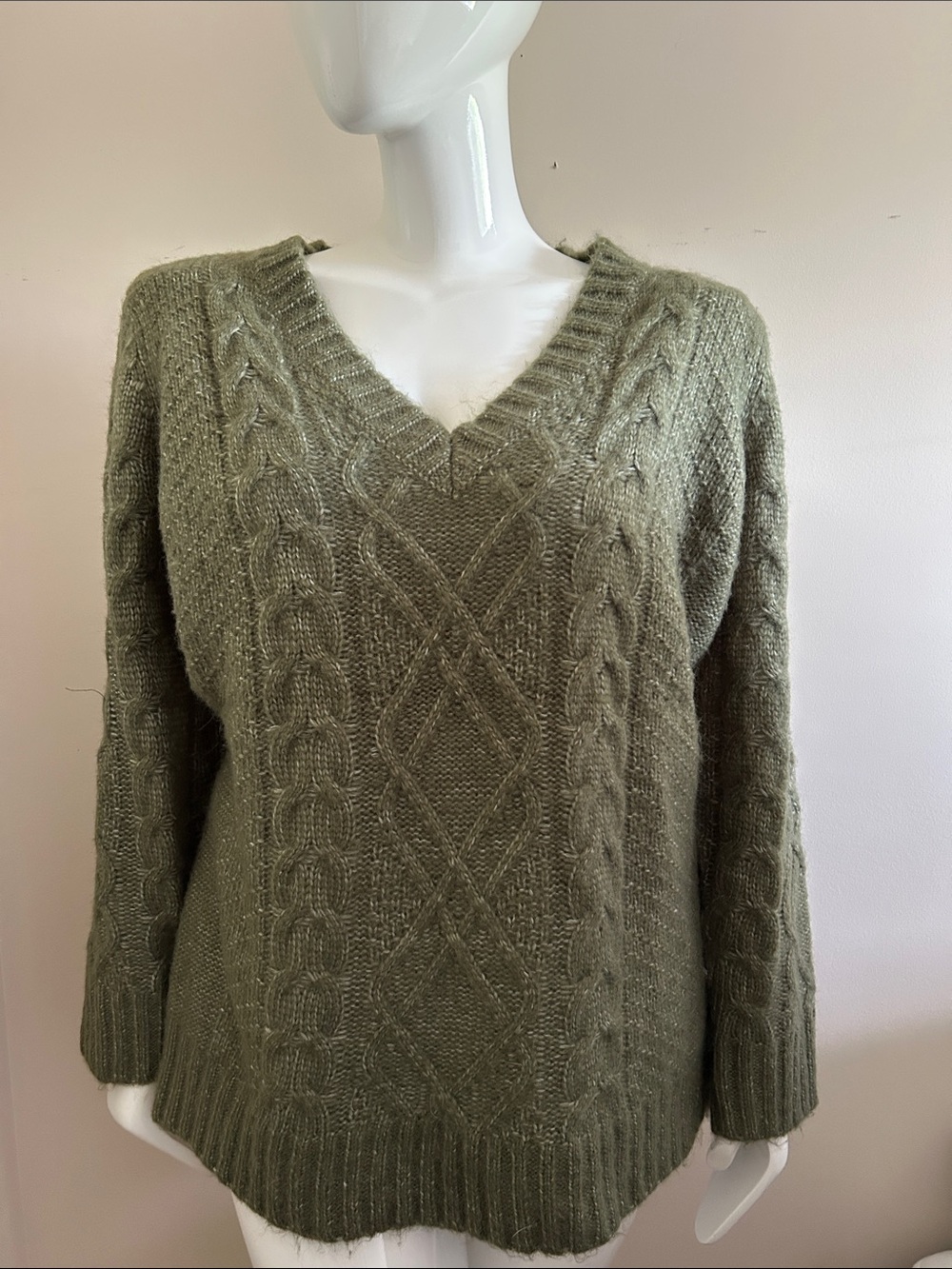 torrid Olive Cable-Knit V-Neck Sweater 2x